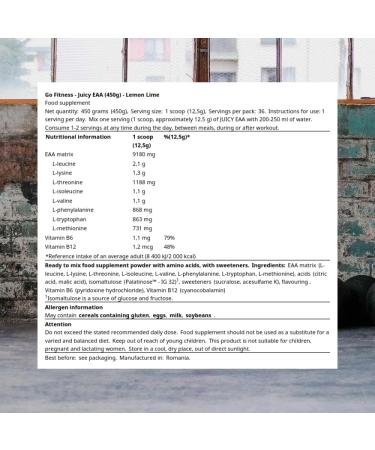 Go Fitness Juicy EAA (450g) Lemon Lime - Buy Online on GoSupps.com