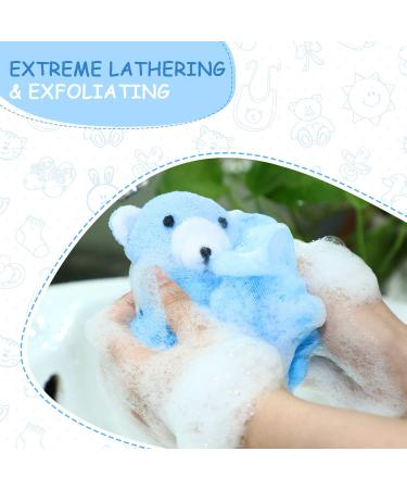 4-Piece Animal Bath Sponge Set with Adhesive Hooks - Colorful Cartoon Body Scrubber Balls for Kids and Adults - Buy Online on GoSupps.com