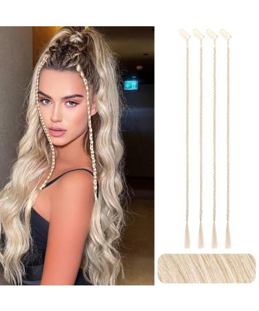 Braid Hair Extensions 4 PCS Baby Braids Front Side Bang Curtain Bang Clip in Hair Extensions Long Braided Hair Piece Natural Soft Synthetic Hair for Women Daily Wear 20 Inch Cool Light Blonde 20 Inch(Pack of 4) Cool Lig...