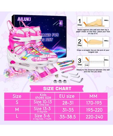 Adjustable Kids Roller Skates with Light up Wheels - Pink Small (10-13C) | For Girls and Boys - Indoor and Outdoor Use - Buy Online on GoSupps.com