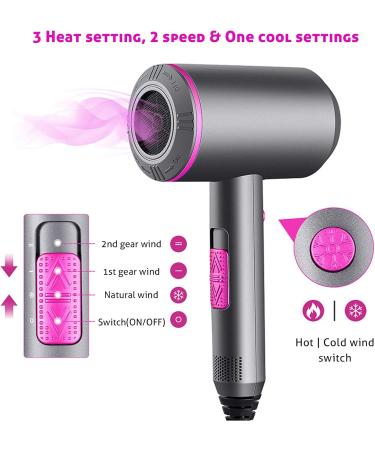 Homtoozhii Hair Dryer with Ionic Tech Quick Drying 3 Nozzles Diffusers 3 Heat Settings & 2 Speed Hot/Cold Wind Blow Dryer Portable Hair Styling Tools for Home Salon Travel - Buy Online on GoSupps.com