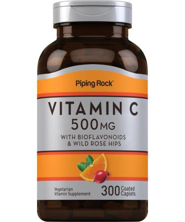 Piping Rock Vitamin C 500mg | 300 Caplets | Supplement for Women and Men | with Rose HIPS and Bioflavonoids | Vegetarian Non-GMO Gluten Free