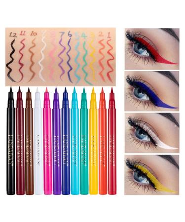 12 Colored Eyeliners Pen Set Waterproof Smudge-Proof Eye Shadow Pencil Liquid Eyeliner Makeup Set Long-Lasting High Pigmented Rainbow Eyeliner Pencils Kit Glitter Eye Liners for Women #1*12colour
