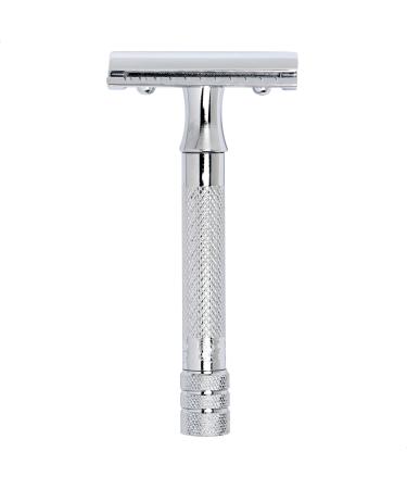 Merkur razor plane 33c |Classic gloss chrome |Three -part razor with a straight cut |Closed comb |Ideal for wet shaving |Zinc die casting |Brass handle |Made in Germany