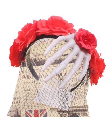 hgnxa Punk Skeleton Flower Shape Hair Hoop Women Headband Makeup for Head Band for Live Broadcast Halloween Hair Accessory Red