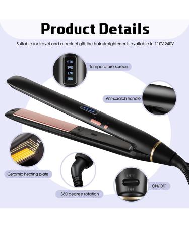 Hyadry Smooth Iron - Ceramic Hair Straightener with 30s Quick Heating Negative Ion Technology LED Temperature Display Dual Voltage Automatic Shut-Off (Black) - Buy Online on GoSupps.com