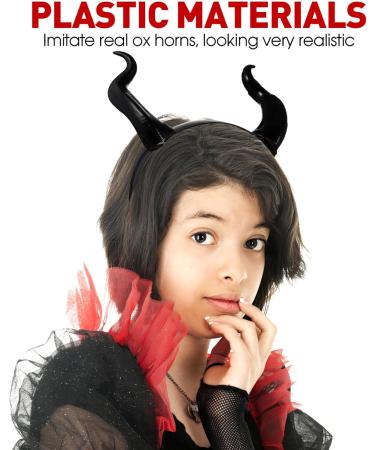Housoutil Devil Horns Headband Black Cosplay Ox Horn Headband Matte Ox Horn Hair Loop Gothic Halloween Costume Headdress for Photo Shoot Cosplay Masquerade Dress up Show Halloween - Buy Online on GoSupps.com