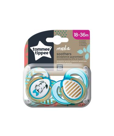 Tommee Tippee Moda Dummy Symmetrical Orthodontic Shape BPA-Free Silicone 18-36 m Pack of 2 Multi-Colour