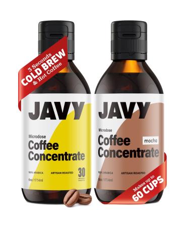 Javy Coffee Concentrate Bundle, Original + Mocha, Hot & Cold Brew Instant Coffee, Iced Coffee Drink, Med. Roast Arabica, Unsweetened & Sugar-Free, 60X Caffeinated Shots - 2 Pack, 12oz Original & Mocha 6 Ounce (Pack of 2)