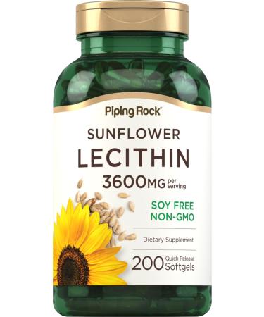 Piping Rock Sunflower Lecithin Softgel Capsules | 3600 mg | 200 Count | from Phosphatidylcholine | Soy Free Non-GMO Gluten Free