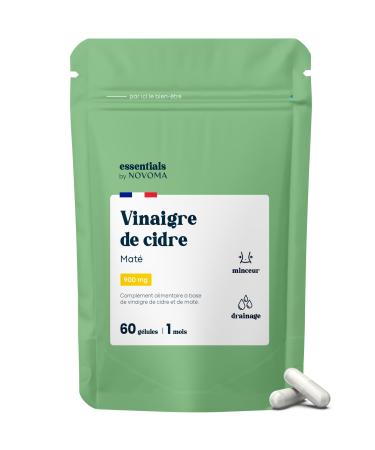 Apple Cider Vinegar with Mate - Support for Metabolism and Drainage 60 Vegetable Capsules 1 Month Cure Made in France Essentials by Novoma