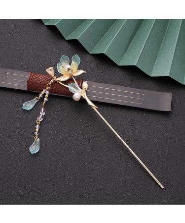 Retro Flower Hair Stick - Chinese Hanfu Style Hairpin with Pearl Tassel and Crystal Bead - Gold Hair Accessories - Buy Online on GoSupps.com