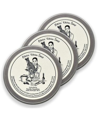 Solid Dish Soap Bar Chef Gift for Cook 3x (4oz) Kitchen Hand & Dish Bar Soap in a Low Waste Gift Tin Scented with Pure Essential Oils Pack Bundle Set