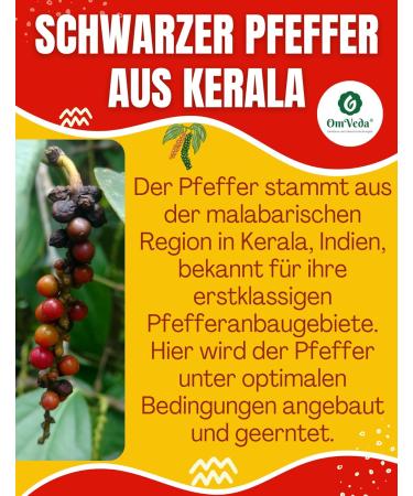 Organic Malabar Black Pepper Whole 1000g | Premium Kerala Spices | OmVeda Organic Black Pepper for Cooking | 1 Kg - Buy Online on GoSupps.com