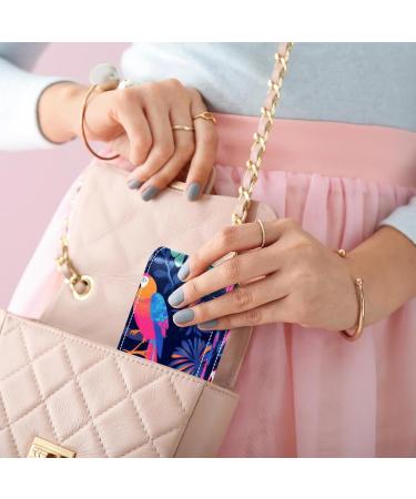 Colorful Leather Lipstick Case with Mirror - Mini Lip Gloss Organizer - Tropical Jungle Leaves & Parrots Design - Buy Online on GoSupps.com