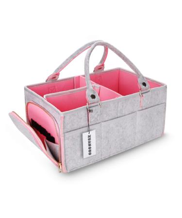Baby Diaper Caddy Organizer for Girl Boy Large Nursery Storage Bin Basket Portable Holder Tote Bag for Changing Table and Car Baby Shower Gifts Newborn Essentials Baby Registry Must Haves Items pink