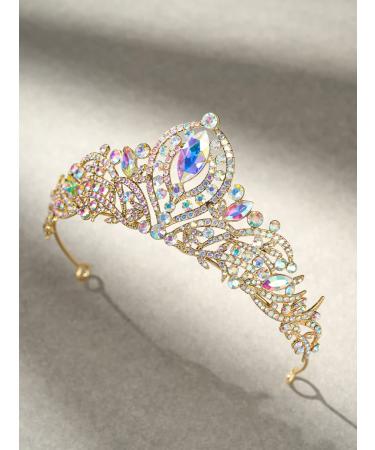 SweetV Gold Tiara Crown for Women Girls - Multicolor Crystal Pageant Crown Princess Diadem for Prom, Birthday Party, Halloween - AB Crystal-3 - Buy Online on GoSupps.com