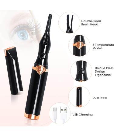 Buqikma Heated Eyelash Curlers Electric Eyelash Curler 3 Temp Modes 2in1 Clip-Type Eyelash Curlers with Built-in Comb Rechargeable Heated Lash Curler for Quick Heatin Lashes Curl Tool - Buy Online on GoSupps.com