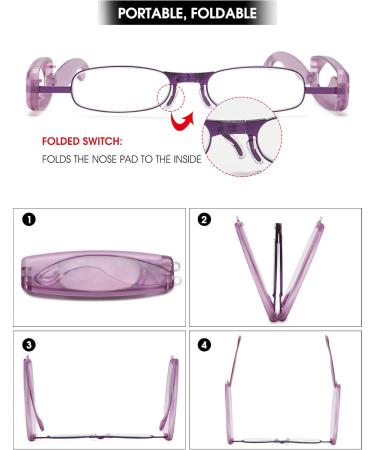 Vevesmundo Foldable Reading Glasses - Compact Anti-Blue Light Glasses for Men & Women - Purple 2.0X - Portable & Stylish - Buy Online on GoSupps.com