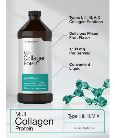 Horbaach Multi Collagen Protein 16 fl oz | Fruit Flavor | Liquid Collagen Peptides | Type I II III V X | Non-GMO Gluten Free Supplement - Buy Online on GoSupps.com