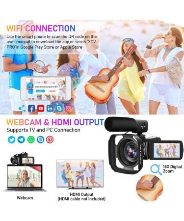 4K Camcorder 56MP 30FPS WiFi Vlogging Camera with Microphone, 3.0 Touch Screen, IR Night Vision and Remote Control - Black - Buy Online on GoSupps.com