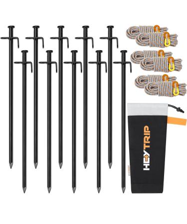 HEYTRIP 10PCS 12Inch Heavy Duty Tent Stakes with 13ft Reflective Guy Lines and Storage Bag, Outdoor Camping Pegs for Tent Tarp Canopy
