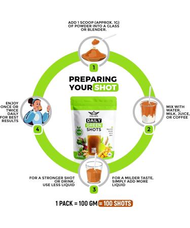 Daily Green & Ginger Turmeric Shots 100 Servings Superfood Blend with Wheatgrass Matcha Beetroot Ashwagandha Celery Inulin Lemon Pineapple Vitamin C D3 & Zinc | Vegan Wellness Drink Powde - Buy Online on GoSupps.com