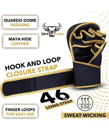 Beast Rage MMA Gloves for Men & Women - Adjustable Wrist Support Open Palm for Martial Arts Grappling and Sparring | S/M Gold - Buy Online on GoSupps.com
