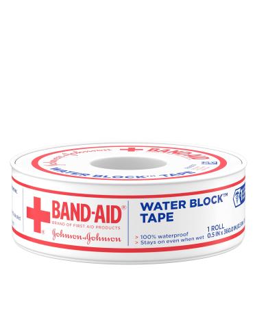 Band-Aid Brand First Aid Water Block 100% Waterproof Self-Adhesive Tape Roll for Durable Wound Care to Firmly Secure Bandages  1/2 In by 10 yd