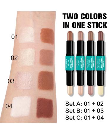 Contour Stick Set - 2Pcs Dual-Ended Highlighter & Contouring Makeup for All Skin Tones | Long Lasting Waterproof Cream Bronzer & Highlighting Pen - Buy Online on GoSupps.com