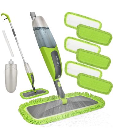 Spray Mop for Floor Cleaning Microfiber Mop Wet Dust Mop with 6 Reusable Washable Microfiber Pads and 610ML Refillable Bottle Dry Wet Kitchen Mop for Hardwood Laminate Tile Floor Cleaner Household 1.spray Mop (Green)