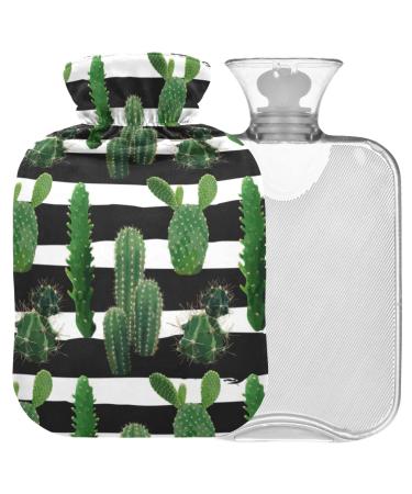 Naanle hot hot water bottle with lid stripes cactus plant transparent hot water bottle 2l large hot hot water bottle for menstrual cramps pain relief handfoots heat and cold therapy