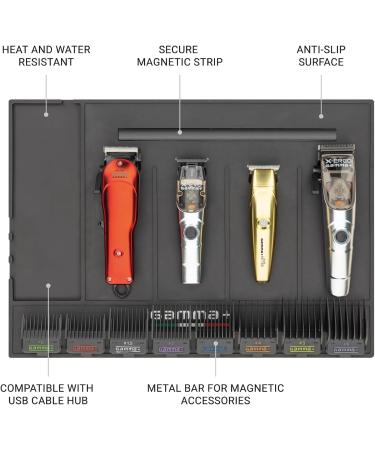 Gamma+ Magnetic Mat for Clippers & Trimmers | Non-Slip Organizer for Hairdressers | 4 Compartment Water & Heat Resistant - Buy Online on GoSupps.com