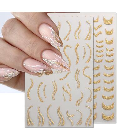 8 Leaves French Nail Ticker | Self-Adhesive Glitter Gold Nail Art Stickers - Butterfly & Star Designs - Perfect Nail Accessories for Stunning Nail Designs - Buy Online on GoSupps.com