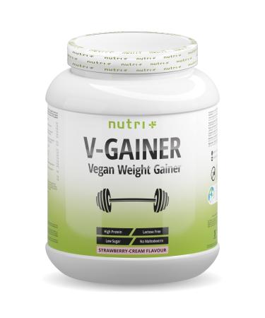 Nutri + Carbohydrate Protein Powder 2000g with Strawberry Cream Taste - Weight Gainer Vegan for Weight Gain - Nutri-Plus V-Gainer Mass