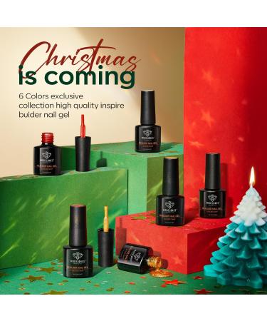 Modelones 8-in-1 Builder Nail Gel Set - 6 Colors Sparkle Green Glitter Gold Silver Builder Gel Polish for Christmas Gifts - Buy Online on GoSupps.com