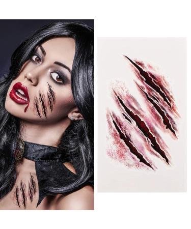 Sibba Fake Blood Temporary Tattoo Body Art Skin Stickers - 10 Pieces Horror Realistic Bloody Wound Stitch Scar Scab Bruise Halloween Cosplay Makeup Kit - 4 Styles - Buy Online on GoSupps.com