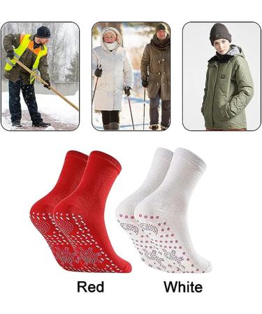 Shop Heated Socks - Thermal & Magnetic Foot Warmers for Winter | 2 Pairs - White & Red - Buy Online on GoSupps.com