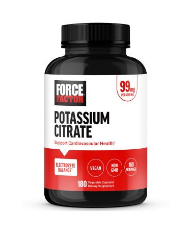 Force Factor Potassium Citrate Potassium Capsules to Support Cardiovascular Health Promote Electrolyte Balance and Boost Hydration Ideal for Athletes 180 Vegetable Capsules