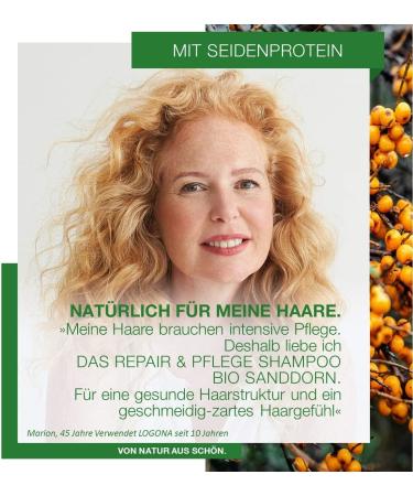 LOGONA Naturkosmetik Repairing and nourishing shampoo for naturally healthy hair suitable for damaged hair repairing and caring shampoo with vegan formula with organic sea buckthorn  - Buy Online on GoSupps.com