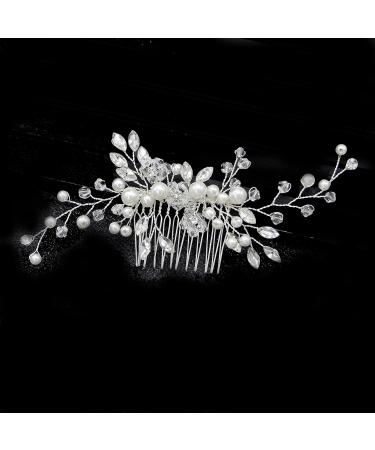 Rain&Star Bridal Hair Clip Silver Bridal Hair Clips Crystal Hair Accessories Pearl Wedding Comb Handmade Rhinestone Headpiece for Brides and Bridesmaid For Wedding Hair Side Comb Women Girls-A1 - Buy Online on GoSupps.com
