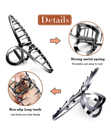 AIBEE Large Metal Hair Claw Clips 2023 - Stylish Big Jaw Clips for Women - 4 Pack Butterfly Hair Clips - Metallic Black - Buy Online on GoSupps.com