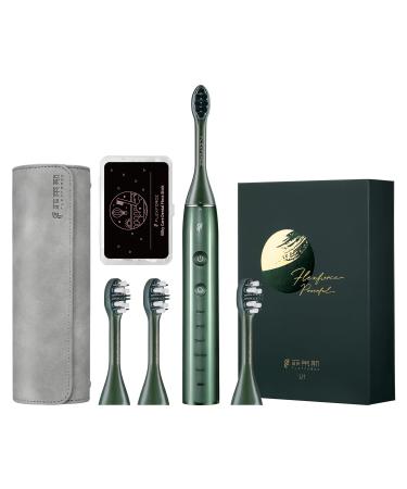 Flexforce Electric Toothbrush Adult  Rotating  Whitening Teeth Without Hurting Gums  4 Replacement Toothbrush Heads  1 Travel Box  1 Dental Floss  Inductive Rechargeable  5 Cleaning Modes  Green