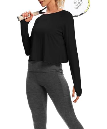 Bestisun Women's Long Sleeve Crop Top for Yoga and Workout | X-Large Black - Buy Online on GoSupps.com