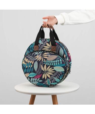 Leaf Print Cross Stitch Storage Bag | Embroidery Projects Organizer with Zipper Pockets | Knitting and Sewing Crafts Tote Bag - Buy Online on GoSupps.com