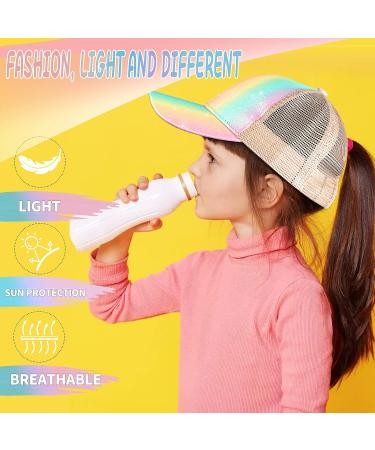 Girls Glitter Baseball Cap - High Ponytail Criss Cross Hat for Kids (Ages 5-15) - Multicolor Shiny Design - Buy Online on GoSupps.com