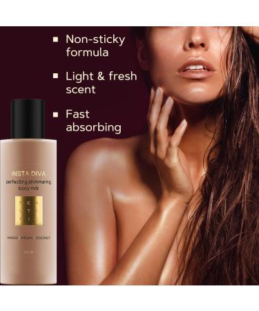Insta Diva Natural Shimmer Lotion - Hydrating Bronzing Body Moisturizer with Argan, Mango, Coconut Oil & Vitamin E for Women - Glow & Shimmer Effect - Buy Online on GoSupps.com