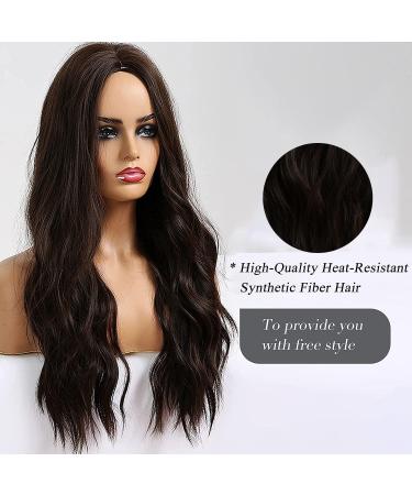 Esmee 24 Long Curly Dark Brown Synthetic Wig for Women - Natural Look Middle Part Hairpiece - Buy Online on GoSupps.com