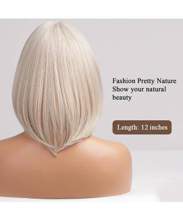HAIRCUBE 12 Inch Blonde to White Bob Wig with Bangs | Ombre to Blonde Synthetic Heat Resistant Hair for Women - Creamy White - Buy Online on GoSupps.com