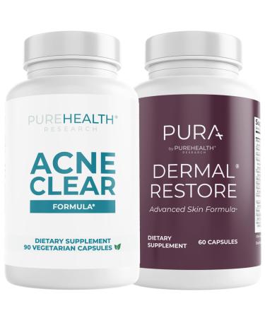 PUREHEALTH RESEARCH Acne Clear Formula & Skin Rejuvenating Supplement Bundle - Nourishes Plumps Wrinkles Repairs Moisturizes and Acne Scar Formula - Powerful Acne Vitamins with Zinc